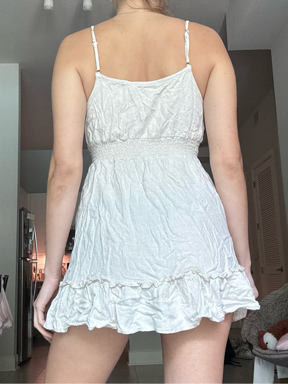 Cream Ruffled Tie-Front Linen Mini Dress - Picture 3 of 3